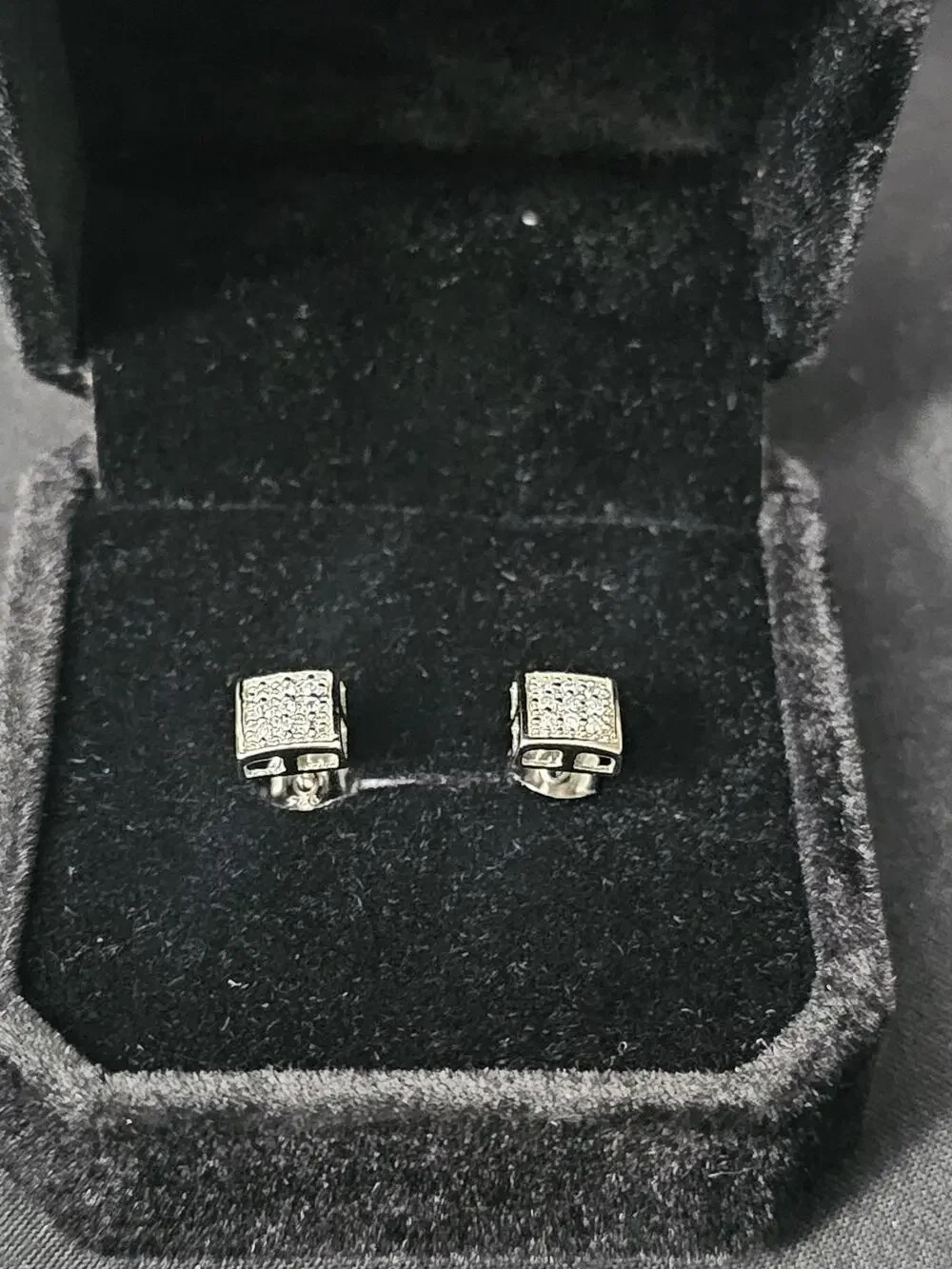 .925 sterling silver 6.2mm puff square Pavé Cubic Zirconia Earrings
